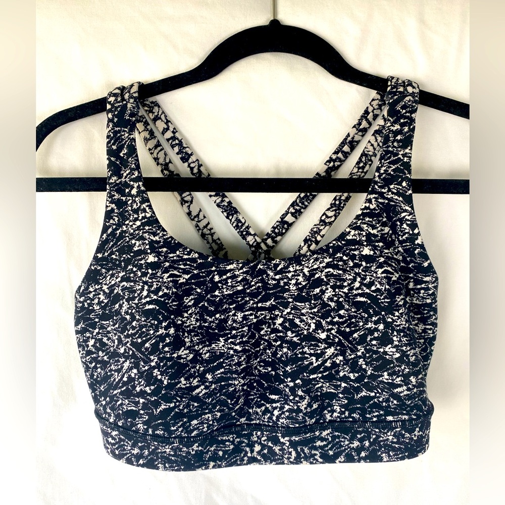 Lululemon ENERGY Sports Bra Black White Pattern Size 8